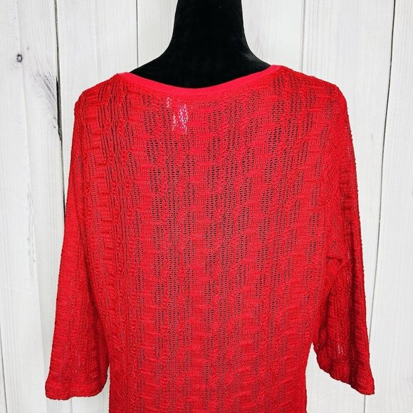 Chicos Womens Sweater Sz 2 Large Red Asymmetrical Pullover V-Neck Open-Knit - Picture 8 of 10